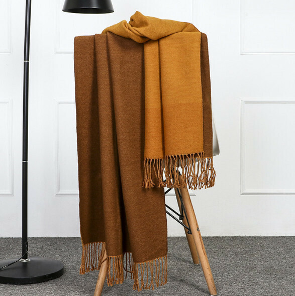 爆款保暖加厚雙面圍巾（姜黃咖啡）（尺寸：200*70cm）
