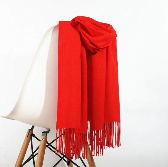 爆款純色保暖仿羊絨圍巾（大紅色）（尺寸：200*70cm）