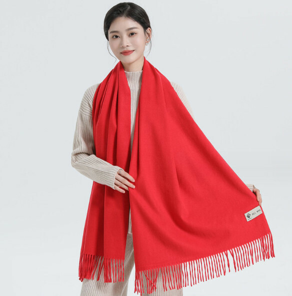 爆款純色百搭羊絨圍巾（大紅色）（尺寸：200*70cm）