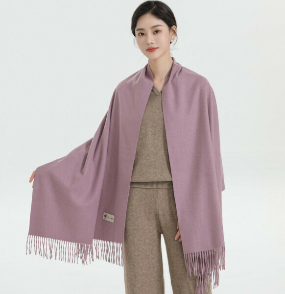 爆款純色百搭羊絨圍巾（粉紫色）（尺寸：200*70cm）