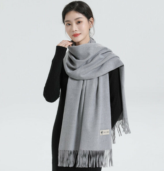 爆款純色百搭羊絨圍巾（麻灰色）（尺寸：200*70cm）