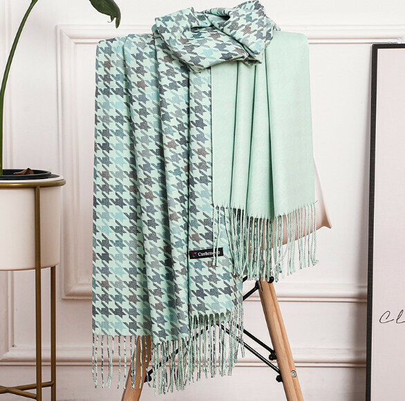 Popular imitation cashmere houndstooth scarf (fruit green) (size: 200*70cm)