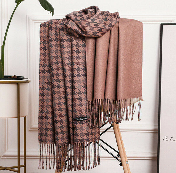 Popular imitation cashmere houndstooth scarf (brown) (size: 200*70cm)