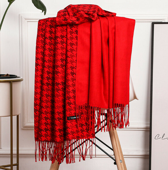 Popular imitation cashmere houndstooth scarf (red) (size: 200*70cm)
