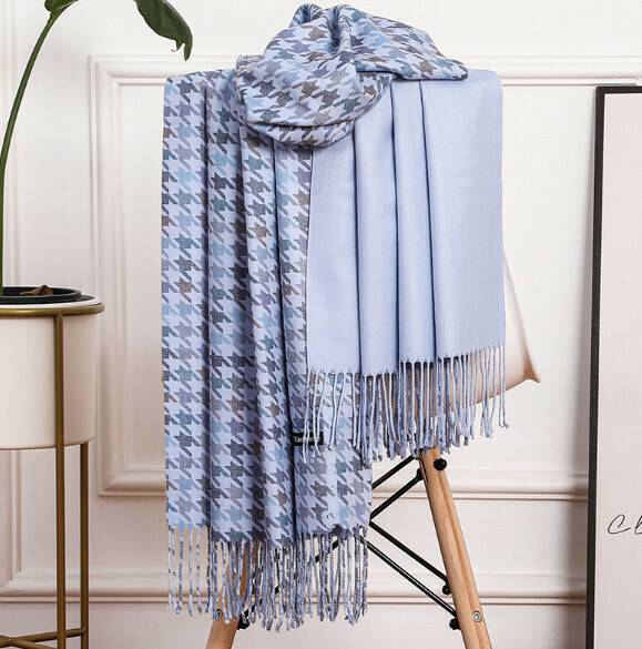 Popular imitation cashmere houndstooth scarf (light blue) (size: 200*70cm)