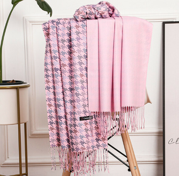 Popular imitation cashmere houndstooth scarf (tender pink) (size: 200*70cm)