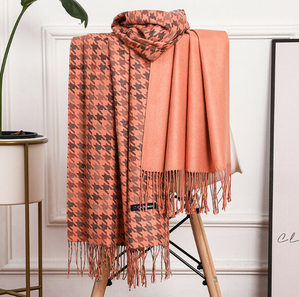 Popular imitation cashmere houndstooth scarf (khaki) (size: 200*70cm)