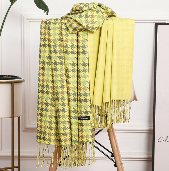 Popular imitation cashmere houndstooth scarf (bright yellow) (size: 200*70cm)