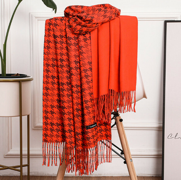 Popular imitation cashmere houndstooth scarf (orange) (size: 200*70cm)