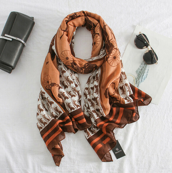 Popular printed cotton and linen scarf (A-maroon) (size: 180*90cm)