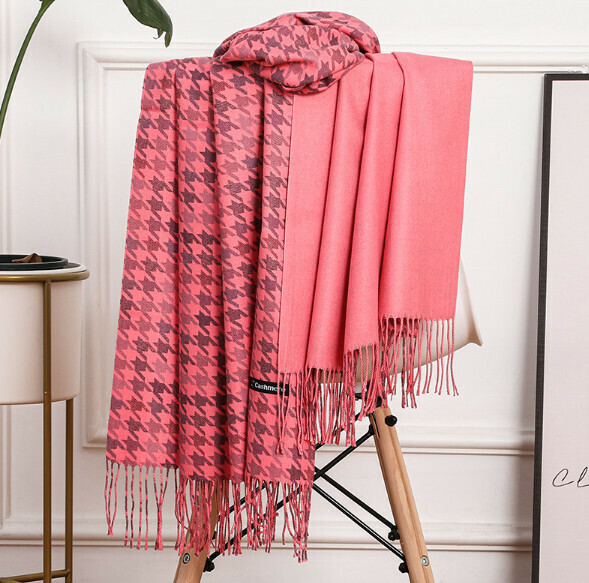 Popular imitation cashmere houndstooth scarf (pink) (size: 200*70cm)