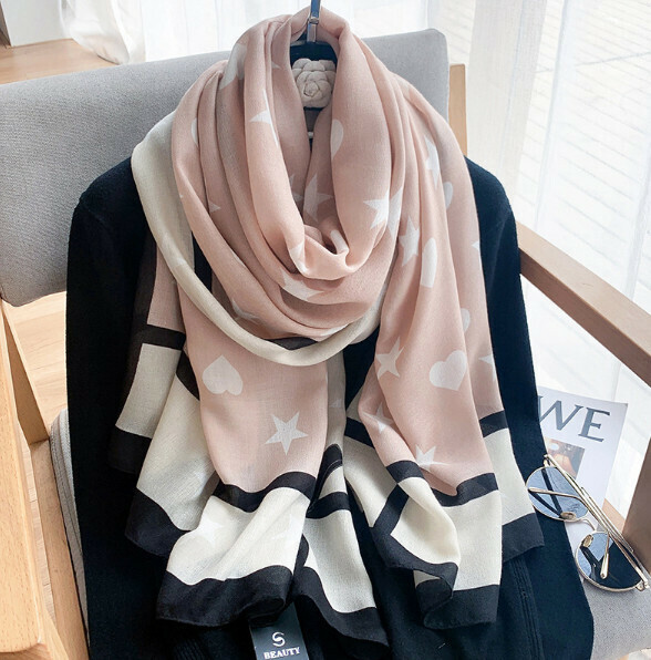 Popular printed cotton and linen scarf (D-lotus pink) (size: 180*90cm)