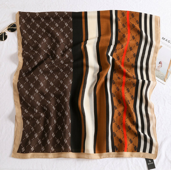 Popular printed cotton and linen scarf (E-coffee color) (size: 180*90cm)