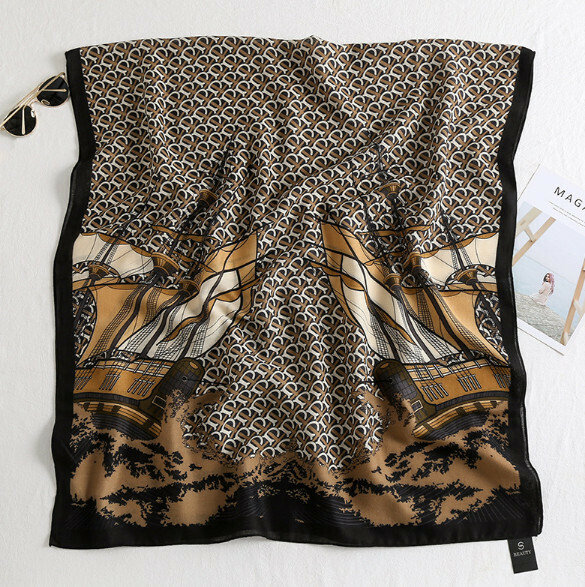 Popular printed cotton and linen scarf (G-black) (size: 180*90cm)