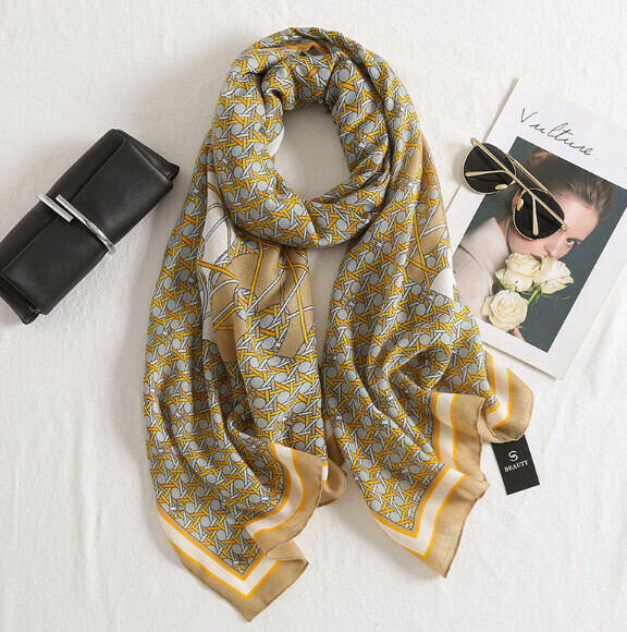 Popular printed cotton and linen scarf (H-light green) (size: 180*90cm)