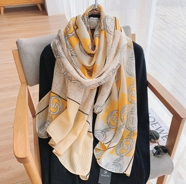 Popular versatile cotton and linen scarf (B-yellow) (size: 180*85cm)