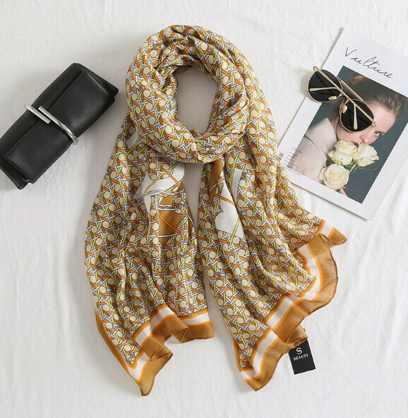 Popular printed cotton and linen scarf (H-dark yellow) (size: 180*90cm)