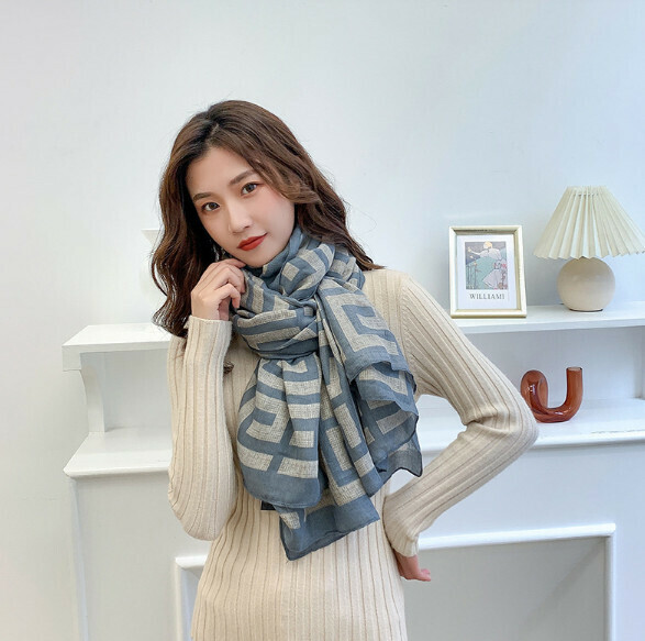 Popular versatile cotton and linen scarf (big G letter gray) (size: 180*85cm)