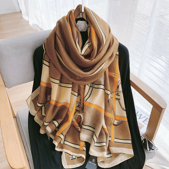 Popular versatile cotton and linen scarf (buckle-yellow) (size: 180*85cm)
