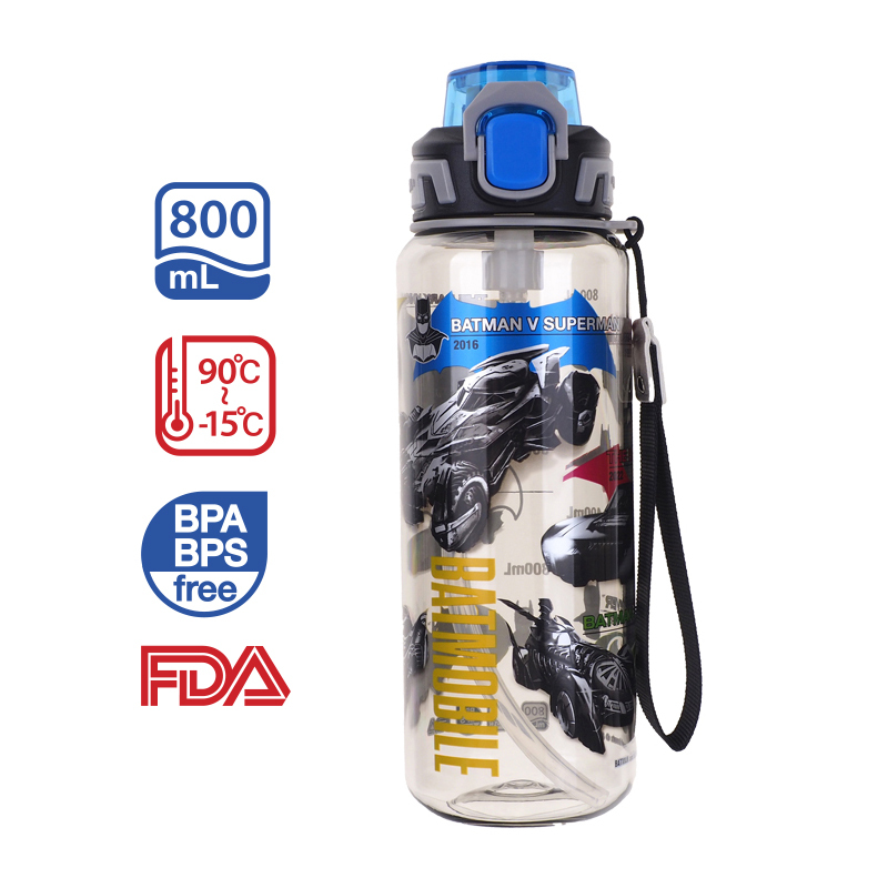 Batman 800ml BPA & BPS Free 膠水樽連可拆式飲管及手繩 B1-8332-1