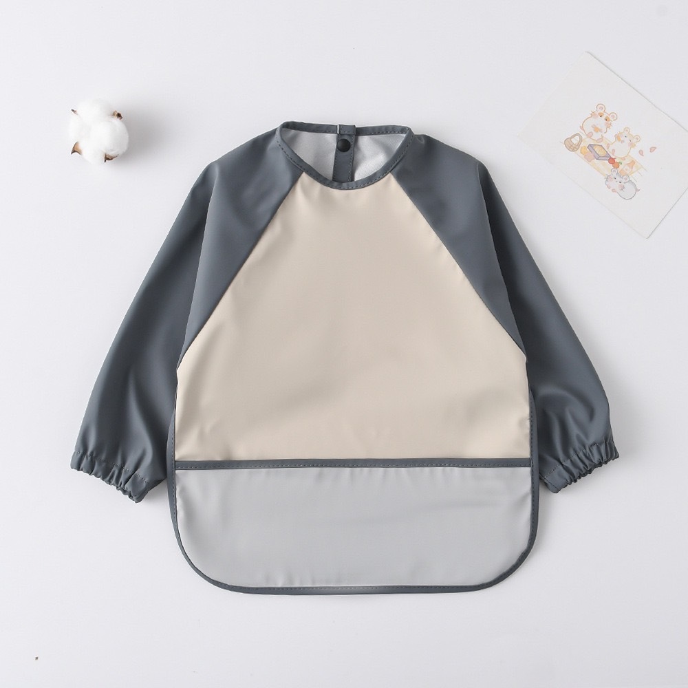 拚色長袖防水圍兜