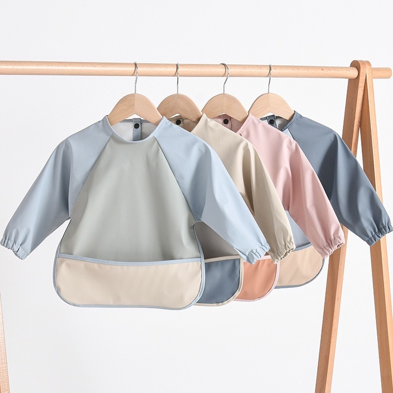 拚色長袖防水圍兜