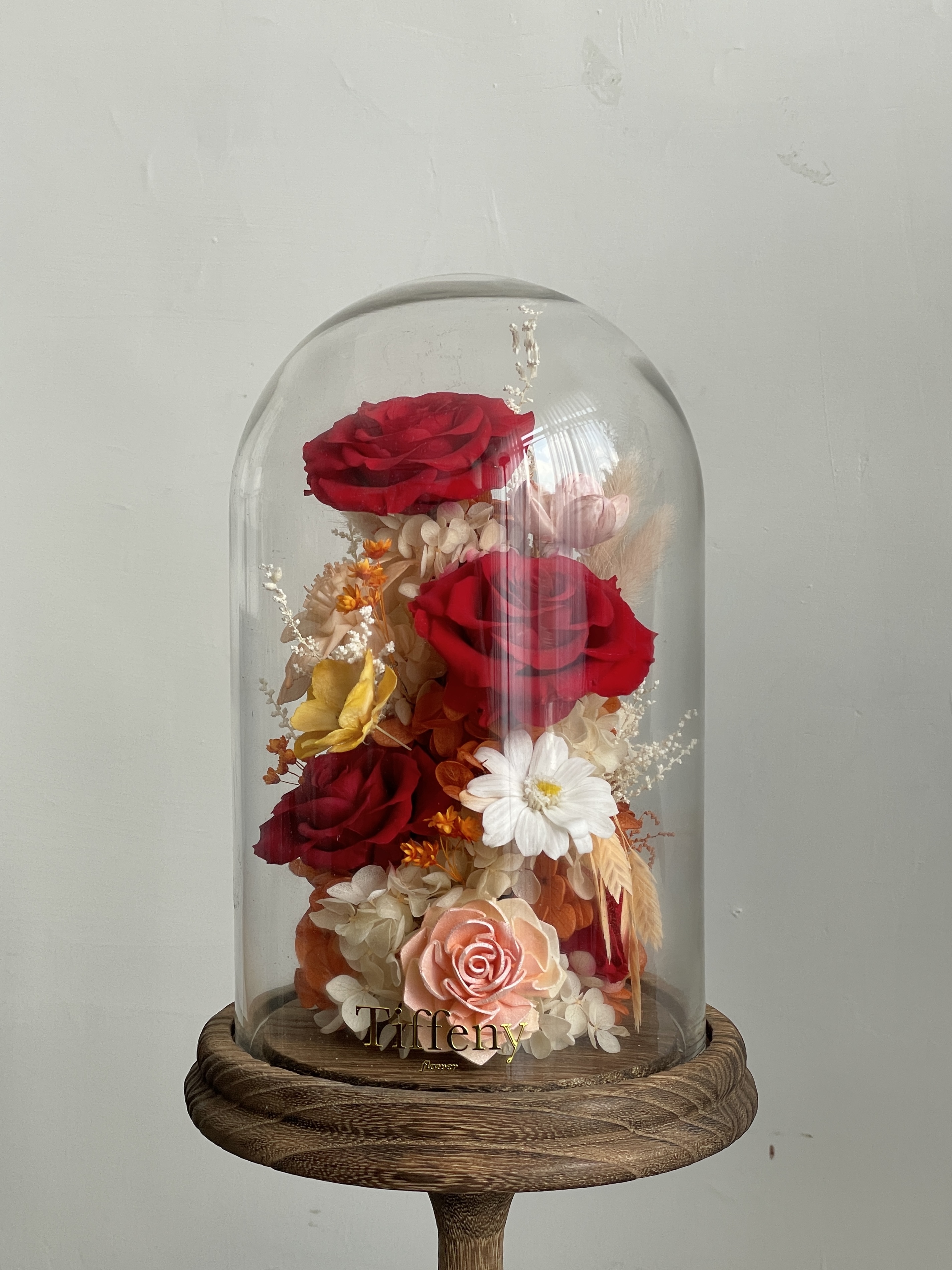 玫艷爭春 頂級永生玻璃罩