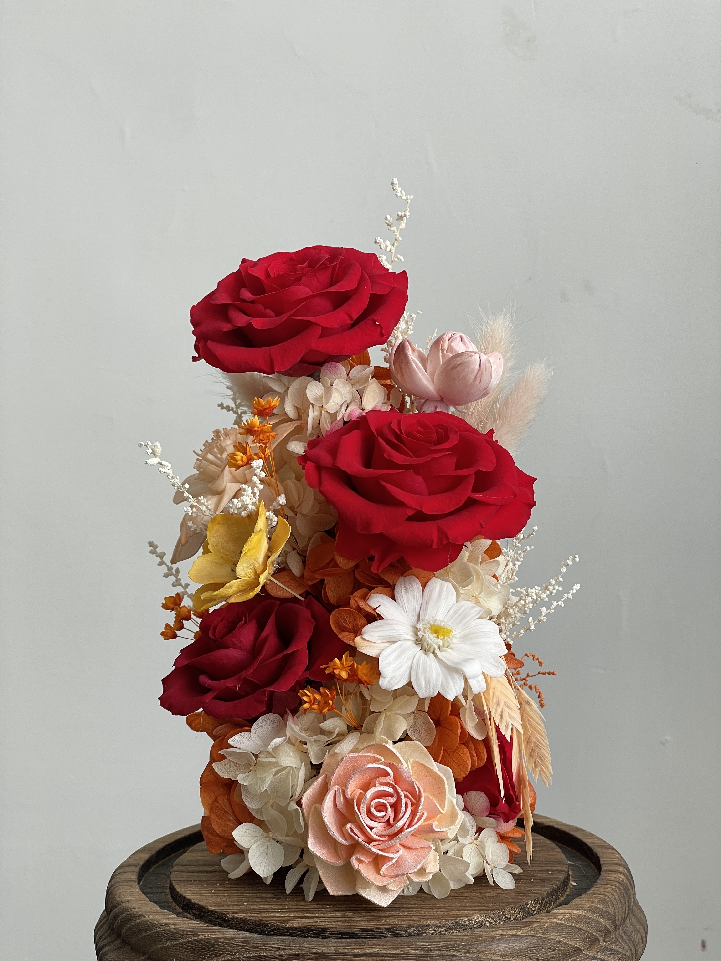 玫艷爭春 頂級永生玻璃罩