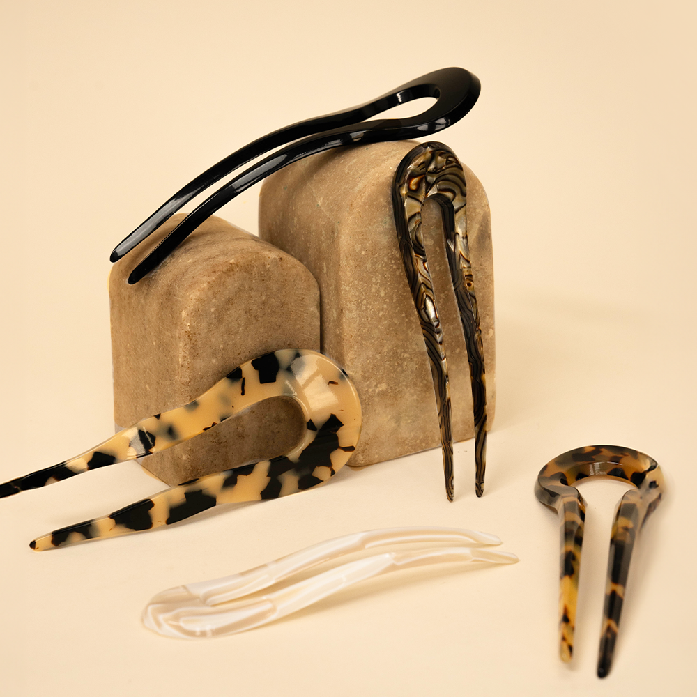 FRANCE LUXE 馬蹄型醋酸纖維長髮簪〈象牙琥珀〉