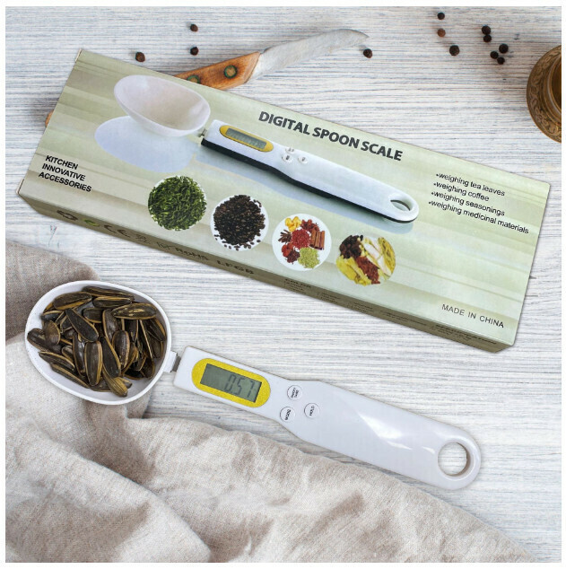 激抵電子量勺秤（白色 500g/0.1 尺寸：全長23.2cm量勺長7cm*寬5.6cm）