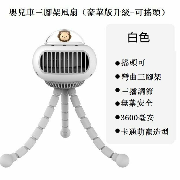 Stroller bladeless fan (F37 moving head - 3600 mAh - white)