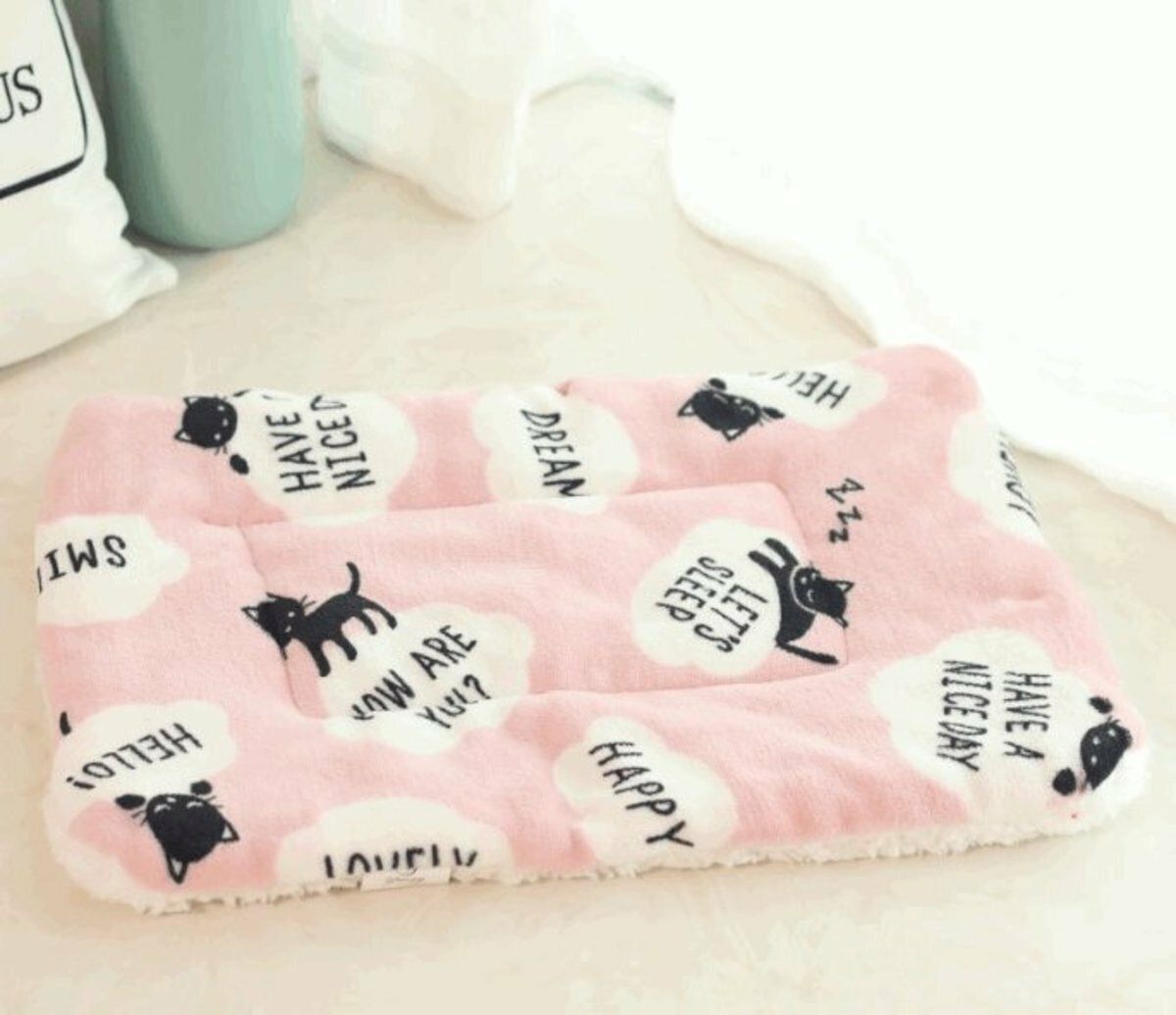 Pet mat - Q version pattern thick body warm pet felt mattress L size (pink mi)