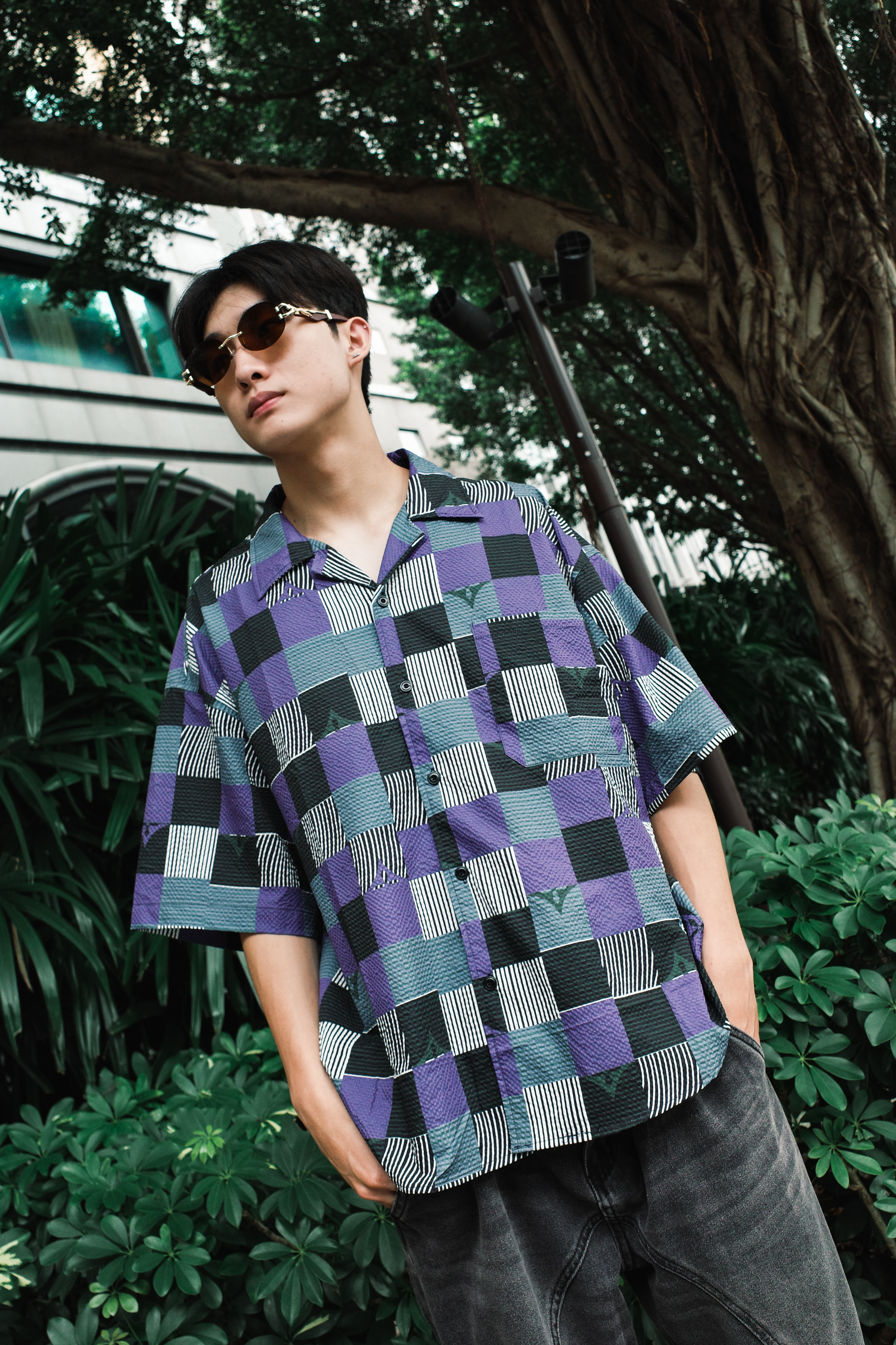 『Always_Good』馬賽克方塊 泡泡紗 格紋 短袖襯衫