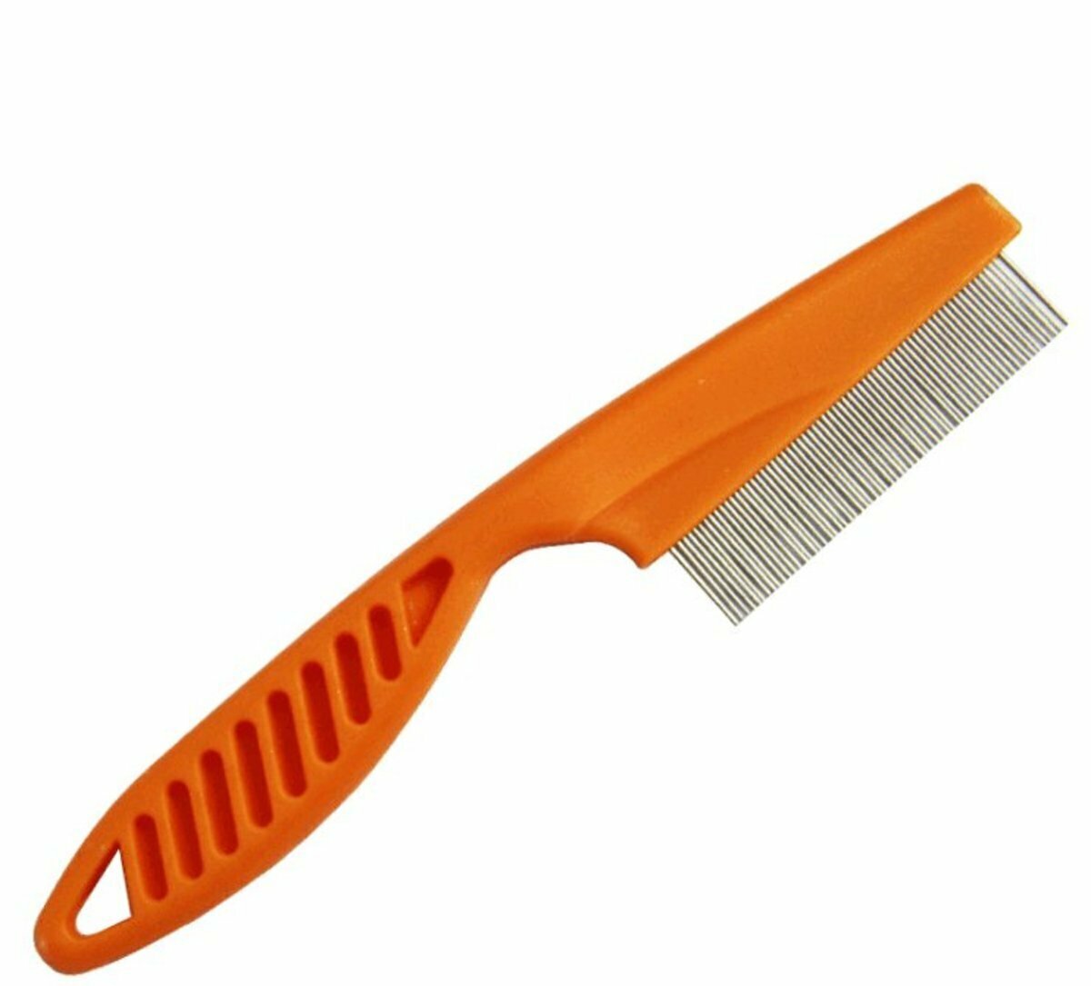 Pet flea comb single row non-stiff steel close teeth (orange/blue assorted shipment)