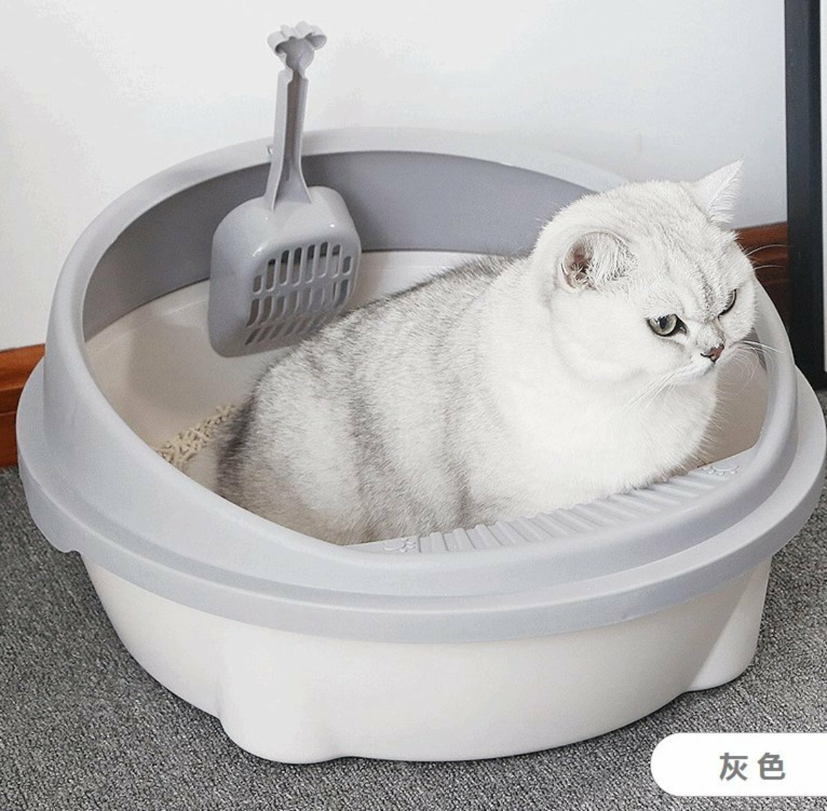 熱推圓形特大號半封閉式貓砂盆L碼（灰色） 