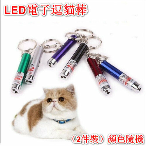 激抵【2件裝】2合1 貓玩具 LED電子逗貓棒 含電池 紅外綫 鐳射筆 鐳射筆【顏色隨機發貨】
