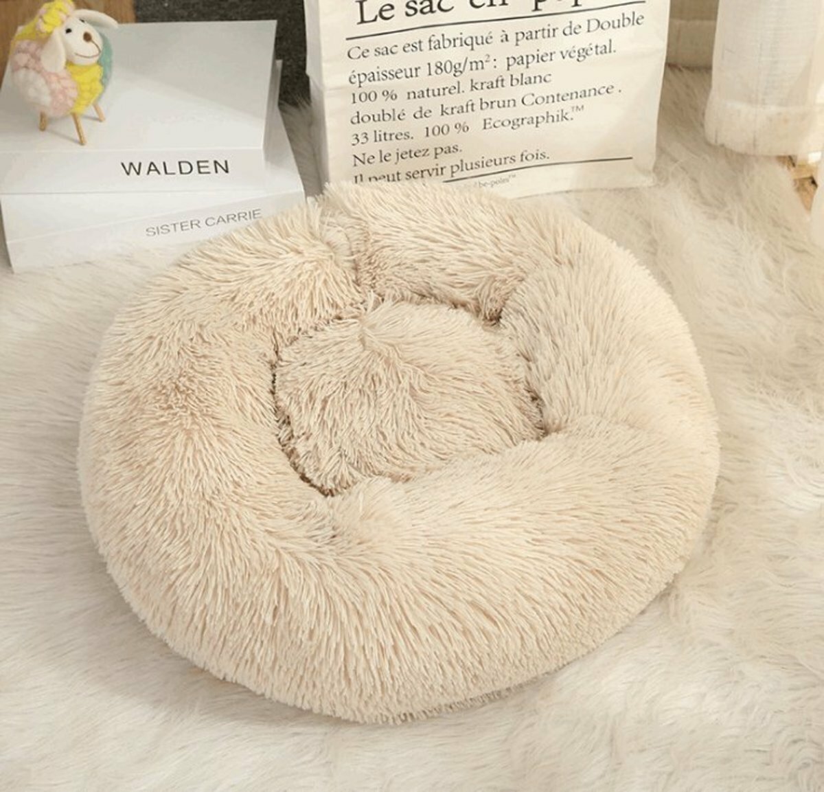 熱推貓窩狗床-深度睡眠長毛寵物窩 80cm (米棕色) 