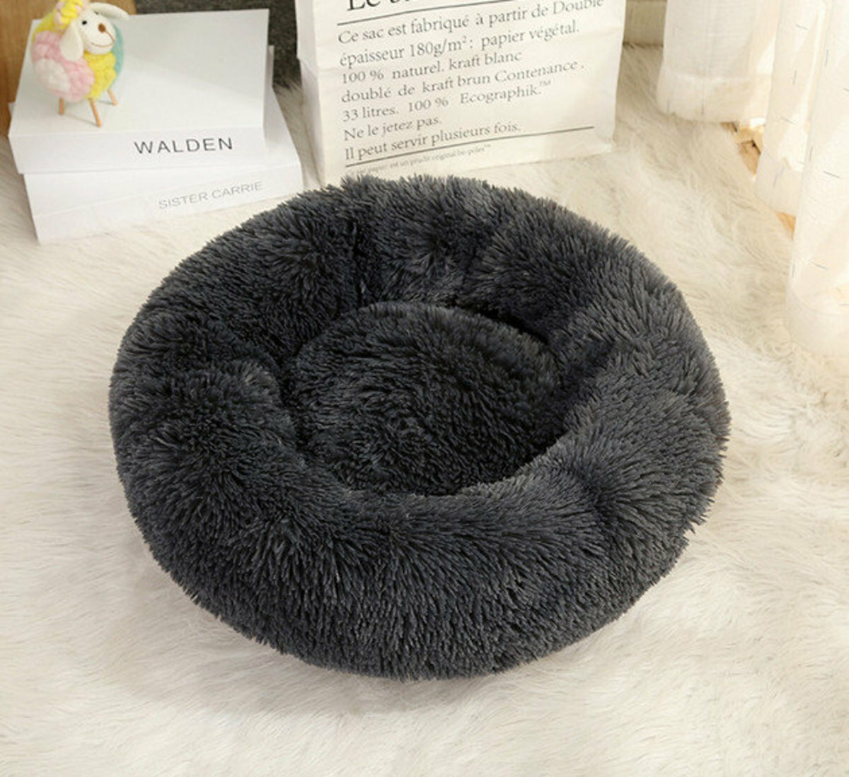 激抵貓窩狗床-深度睡眠長毛寵物窩 60cm(深灰色) 