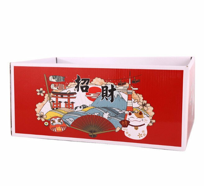 爆款卡通創意長方箱貓咪紙箱窩-37*26*16cm（紅色底 招財貓） 