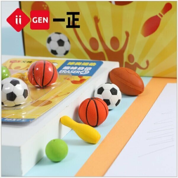 Eraser - Fun Shape Toy Eraser Rubber (Sports Ball-Blue Cardboard)