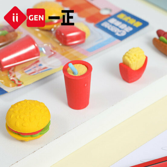 Eraser - Fun Shape Toy Eraser Rubber (Western Fast Food-Pink Cardboard)