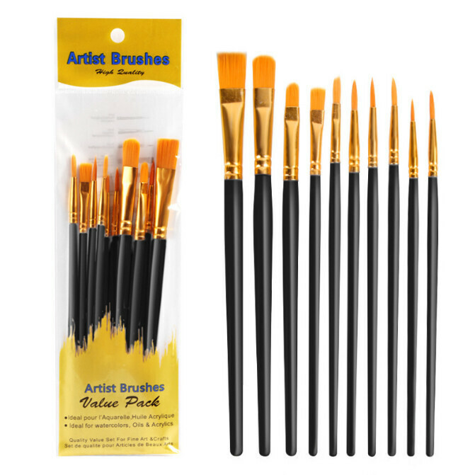 Oil Brush Set Art Watercolor and Gouache Brushes (Black 10 Pieces)