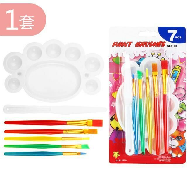 Children's Painted Graffiti Brush Palette Set (5 Colored Pole Brushes + 1 Little Foot Palette + 1 Plastic Oil Drawing Knife)