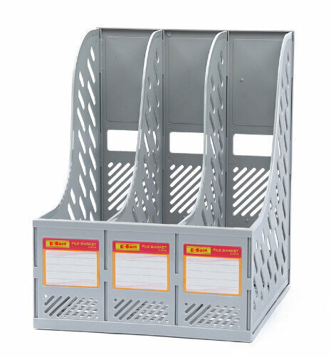 A4 Vertical 3-Compartment Document Shelf - File Storage (Grey)
