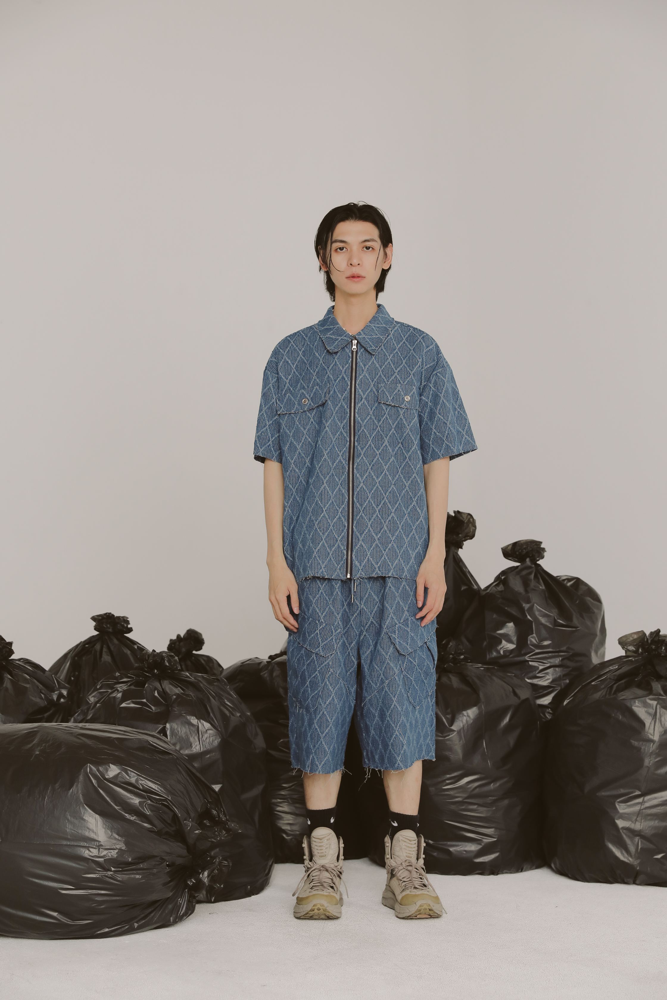 Denim Damage Set-Zipper Short  Shirt #短襯衫