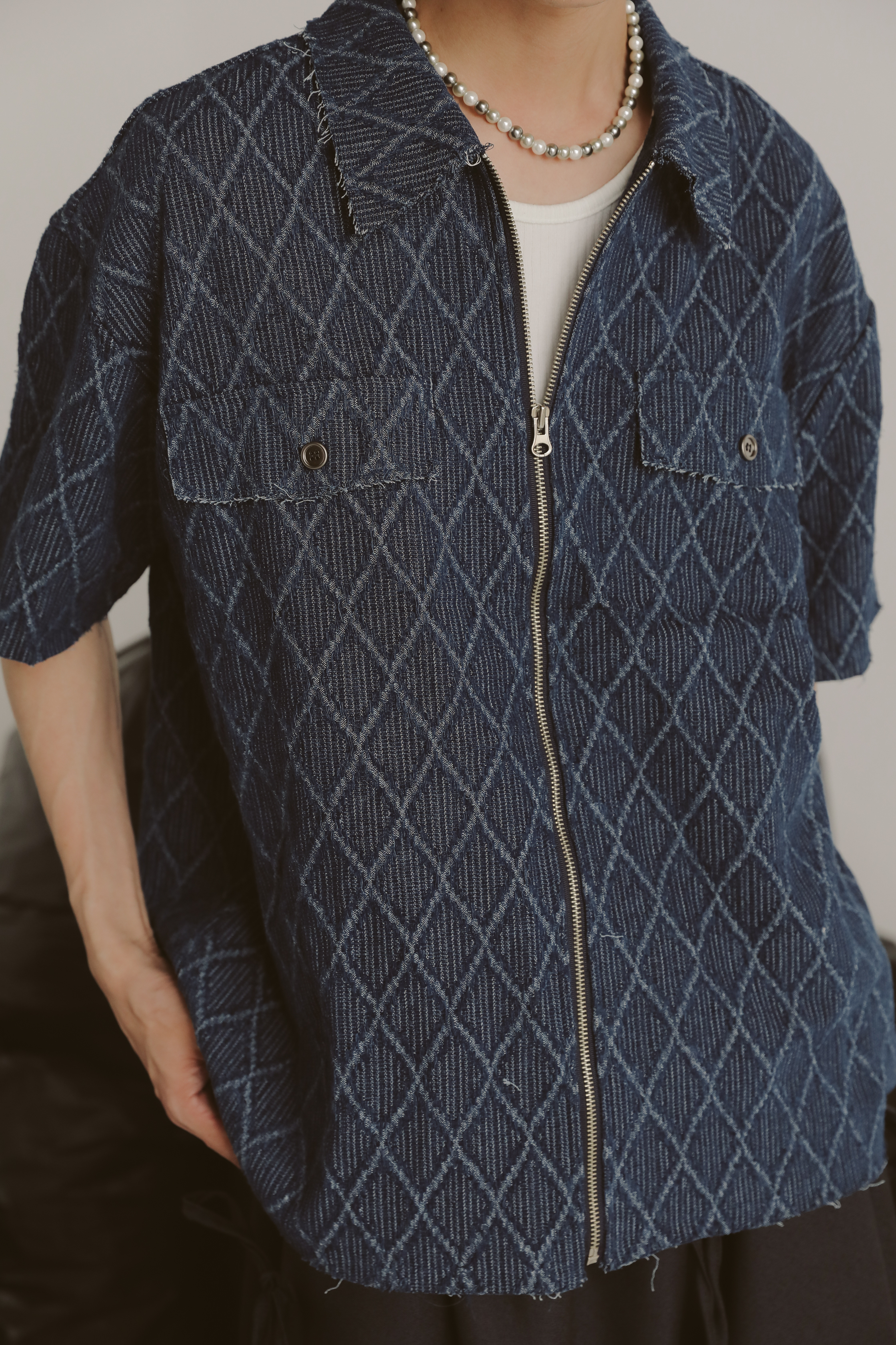 Denim Damage Set-Zipper Short  Shirt #短襯衫