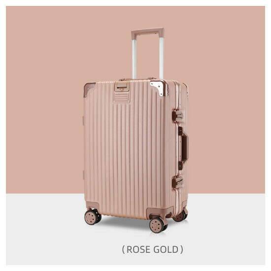Hot recommended silent swivel wheel suitcase [hook type aluminum frame type rose gold] (size: 20 inches: 49x34x22CM)