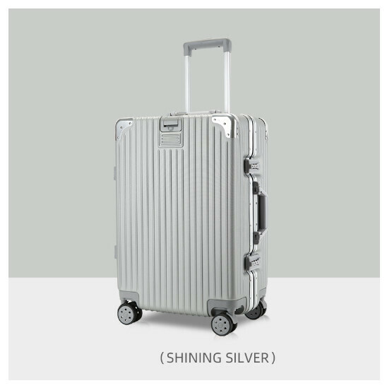 Hot recommended silent swivel wheel suitcase [hook type aluminum frame type silver] (size: 20 inches: 49x34x22CM)