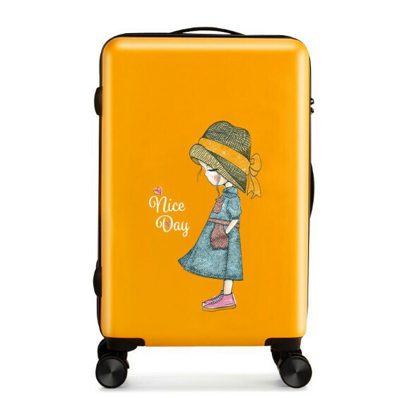 Hot push trolley suitcase with swivel wheels [20 inches] [yellow-straw hat girl]