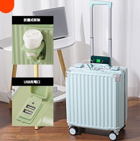Popular multifunctional suitcase [20 inches] [688 aluminum frame mint green]